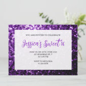 Donkere paarse sparkles Sweet 16 elegant script Kaart (Staand voorkant)