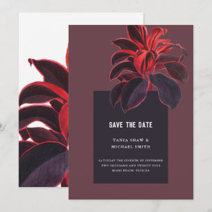 Donkere Paarse Tropische Plant bruiloft Save The Date