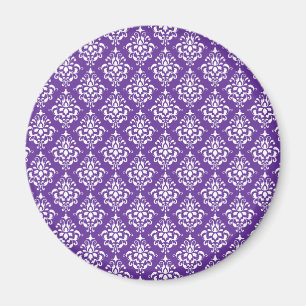 Donkere Paarse witte Vintage Damaspatroon 1 Magneet