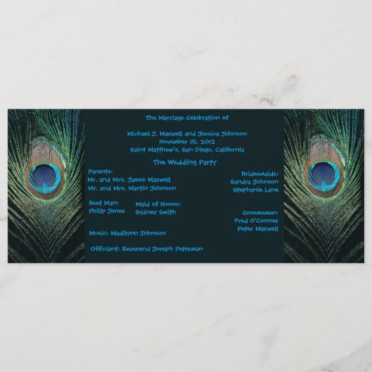 Donkere peacock Wedding Programme Programma (Voorkant)