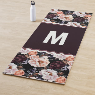 Donkere pioenrozen bloemenpatroon   Monogram Yogamat