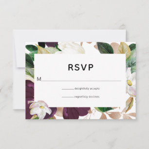 Donkere plum Velvet en White Spring Floral Wedding RSVP Kaartje