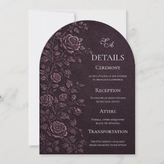 Donkere Pruim Nep-reliëf Roos Bruiloft Details Kaart