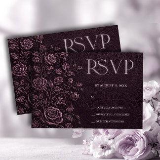 Donkere pruim nep-reliëf roos trouw-RSVP RSVP Kaartje