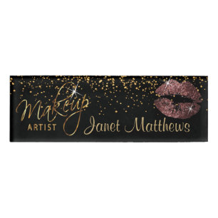 Donkere puistjes Roos Glitter Lips and Elegant Gol Naambadge