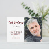 Donkere RedCelebration of Life Prayer Card met fot Informatiekaartje (Staand voorkant)