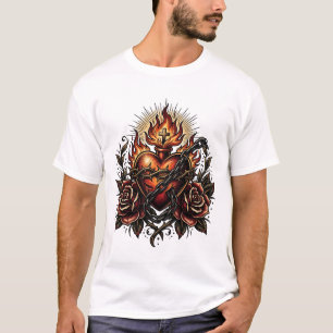 Donkere Religieuze Hart Tattoo Kunst met Kettingen T-shirt