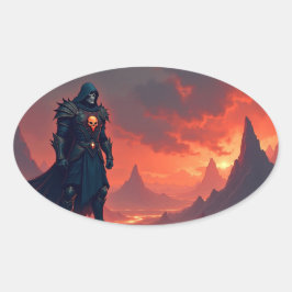 Donkere Ridder van Vlammen Ovale Sticker