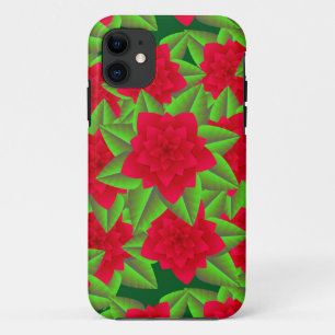 Donkere rode Camellias en groene bladeren iPhone 11 Hoesje