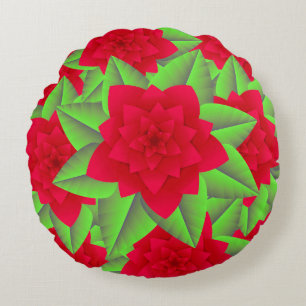 Donkere rode Camellias en groene bladeren Rond Kussen