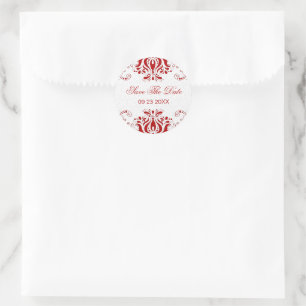Donkere rode draden en witte Damaskers Ronde Sticker