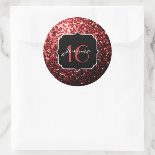 Donkere rode faux Glitter sparkles Glamor Sweet 16 Ronde Sticker