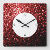 Donkere rode faux Glitter sparkles Glamor w number Vierkante Klok (Voorkant)