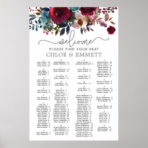 Donkere rode flora alfabetische bruiloft poster