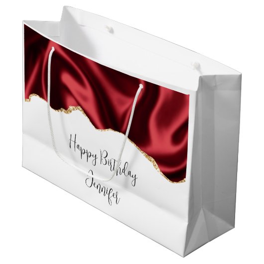 Donkere rode glam wazig satin Abstract Design Birt Groot Cadeauzakje (Voorkant Gekanteld)