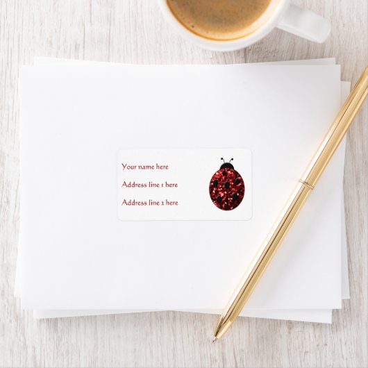 Donkere rode ladybug in glitter etiket (Insitu)