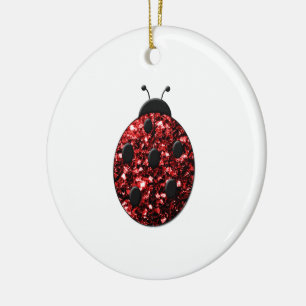 Donkere rode ladybug in glitter keramisch ornament