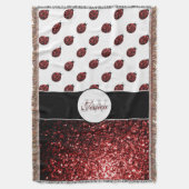 Donkere rode ladybug in glitter sparters Monogram Deken (Voorkant Verticaal)