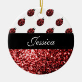 Donkere rode ladybug in glitter sparters Monogram Keramisch Ornament (Voorkant)