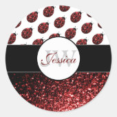 Donkere rode ladybug in glitter sparters Monogram Ronde Sticker (Voorkant)