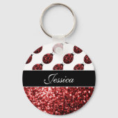 Donkere rode ladybug in glitter sparters Monogram Sleutelhanger (Voorkant)