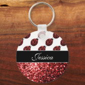 Donkere rode ladybug in glitter sparters Monogram Sleutelhanger (Voorkant)