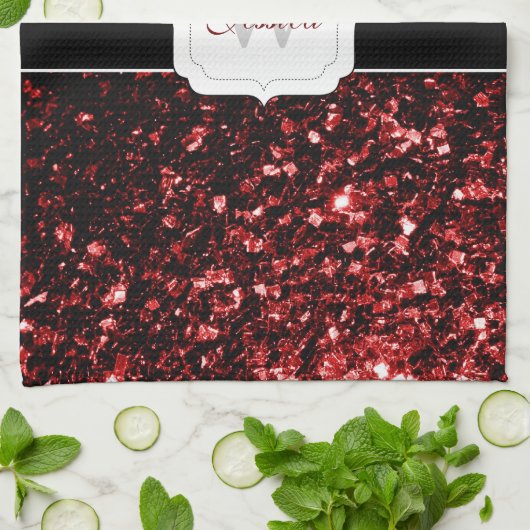 Donkere rode ladybug in glitter sparters Monogram Theedoek (Gevouwen)