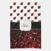 Donkere rode ladybug in glitter sparters Monogram Theedoek (Verticaal)