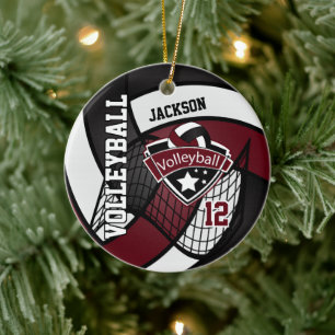 Donkere rode maroon, witte en zwarte Logo 🏐 Vol Keramisch Ornament
