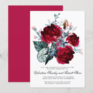 Donkere rode roze Floral Wedding Kaart