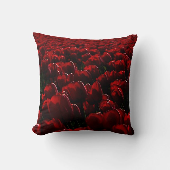 Donkere rode tulpen, afbeelding met echt tulpveld, kussen (Voorkant)