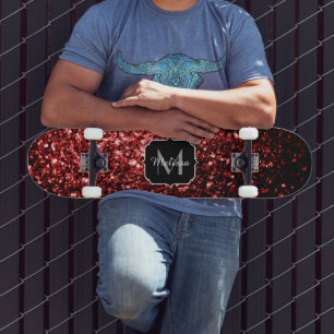 Donkere rode vlek Glitter sparkles Glamor Monogram Skateboard