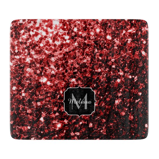Donkere rode vlek Glitter sparkles Glamor Monogram Snijplank (Voorkant)