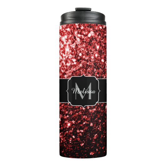 Donkere rode vlek Glitter sparkles Glamor Monogram Thermosbeker (Voorkant)