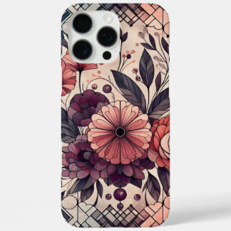 Donkere Romance Bourgogne Art Deco Bloemenzomer iPhone 16 Pro Max Hoesje