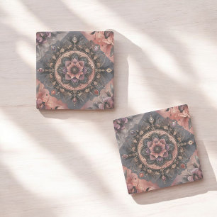 Donkere Romance Bourgogne Art Deco Bloemenzomer Stenen Onderzetter
