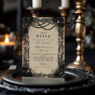 Donkere Romantiek Zwarte Roos Halloween Soiree Kaart