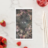 Donkere Romantische Bloemige Monogram Trouwdag Servet (Insitu)