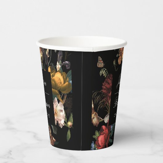 Donkere Romantische Bloemige Nederlandse Trouw Bru Papieren Bekers (Rechts)