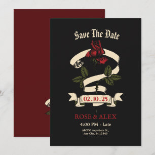 Donkere romantische rozen bruiloft save the date