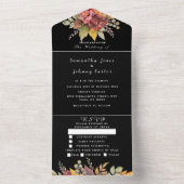 Donkere Romantische Rozen Floral Script Weduwen All In One Uitnodiging (Binnen)