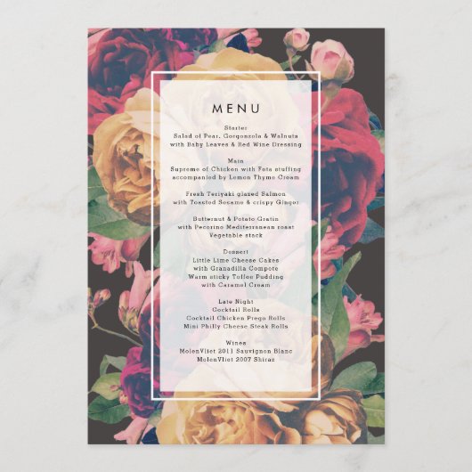 Donkere Roos Botanical Fete Wedding Menu (Voorkant)