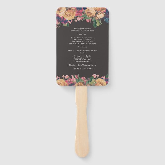 Donkere Roos Botanische Fete Weddenschap Handwaaier (Achterkant)