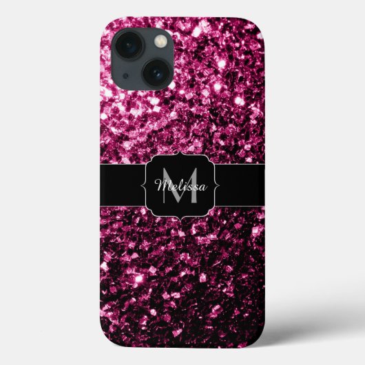 Donkere roze bruine glitter monogram Case-Mate iPhone case (Achterkant)