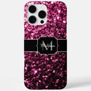 Donkere roze bruine glitter monogram iPhone 16 pro max hoesje