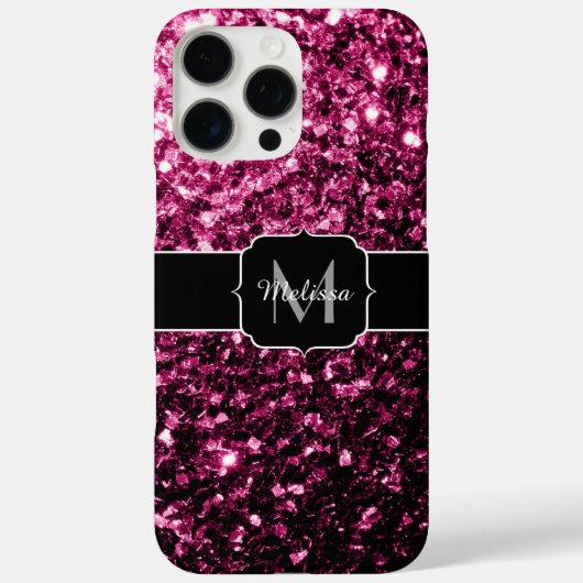 Donkere roze bruine glitter monogram Case-Mate iPhone case (Achterkant)