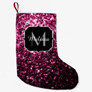 Donkere roze bruine glitter monogram kleine kerstsok