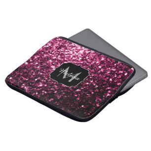 Donkere roze bruine glitter monogram laptop sleeve
