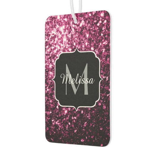 Donkere roze bruine glitter monogram luchtverfrisser (Links)