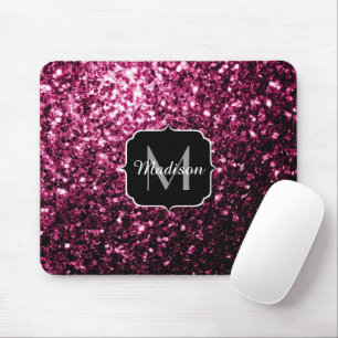 Donkere roze bruine glitter monogram muismat